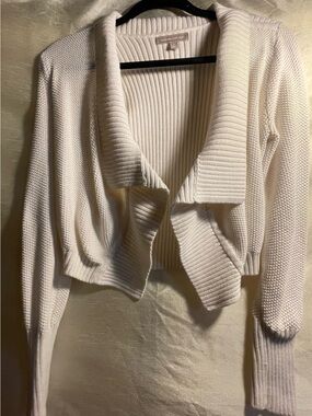 Banana Republic Cream Ribbed Shawl-Collar Cropped Cardigan